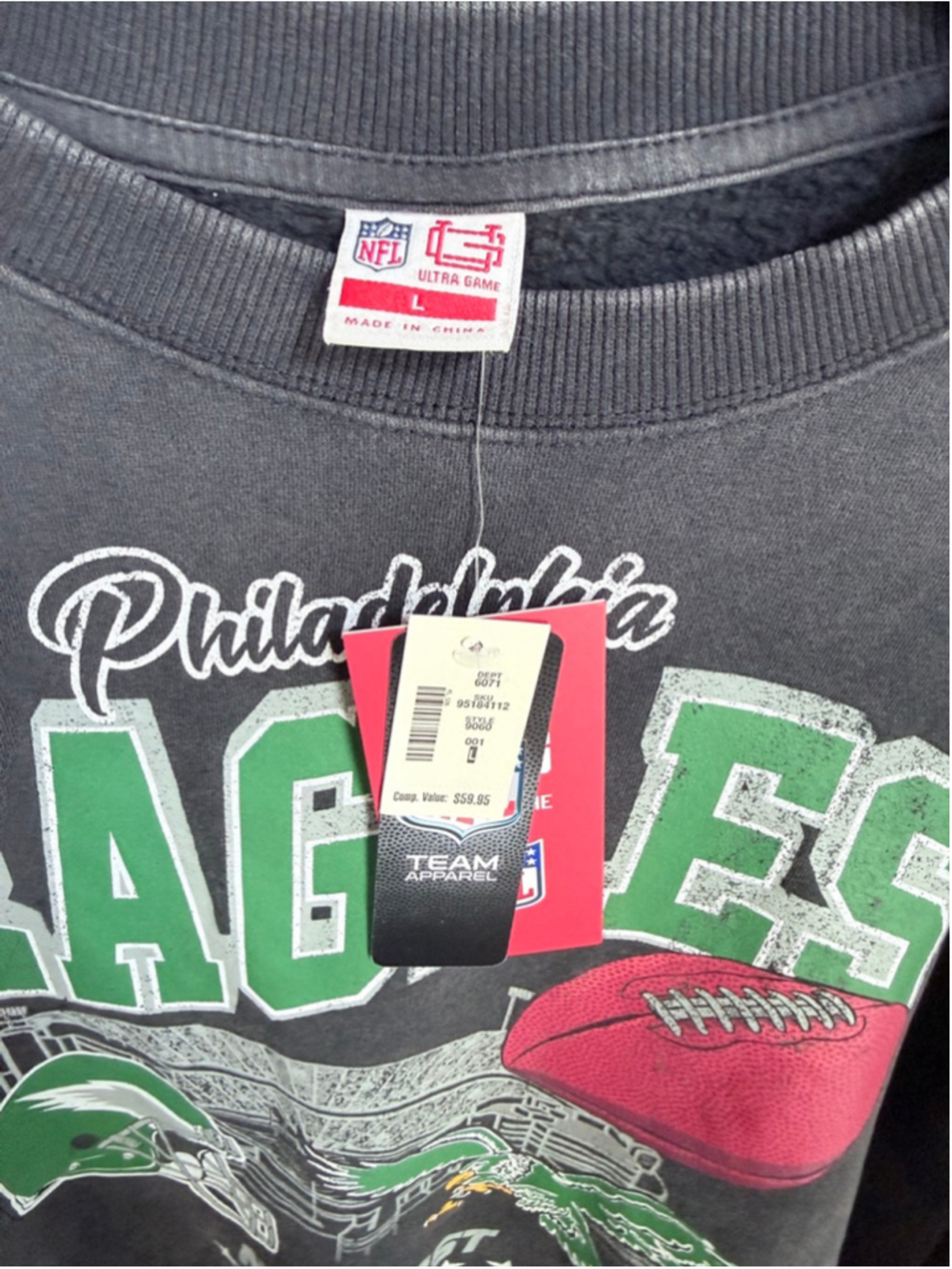 Philadelphia Eagles Vintage Throw back Style Sweatshirt Men’s L NWT - Picture 3 of 4